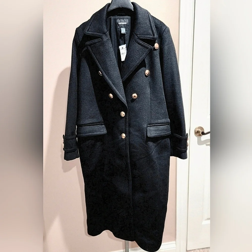 NWT Express Faux Wool Novelty Button Fitted Coat Size XL - Picture 2 of 16
